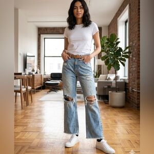 La Destresse high waist distressed wide leg jeans